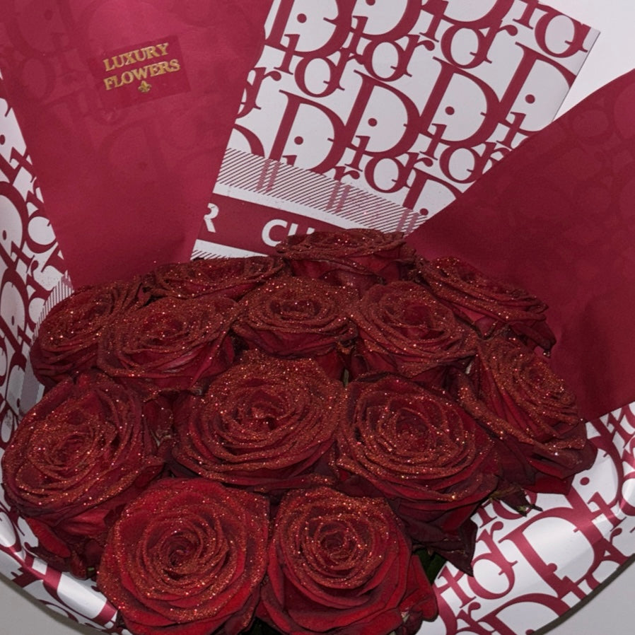 Bouquet de roses fraîches pailletée, livraison express LUXURY FLOWERS